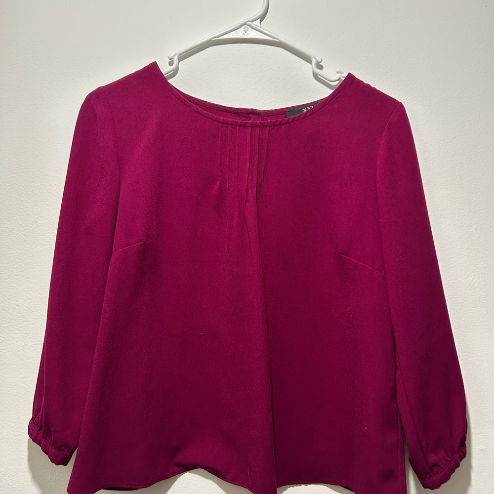 Magenta Blouse with 3/4-Length Sleeves